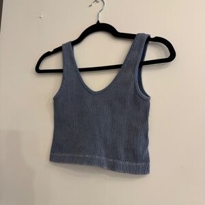 Cropped Denim blue ribbed v-neck tank